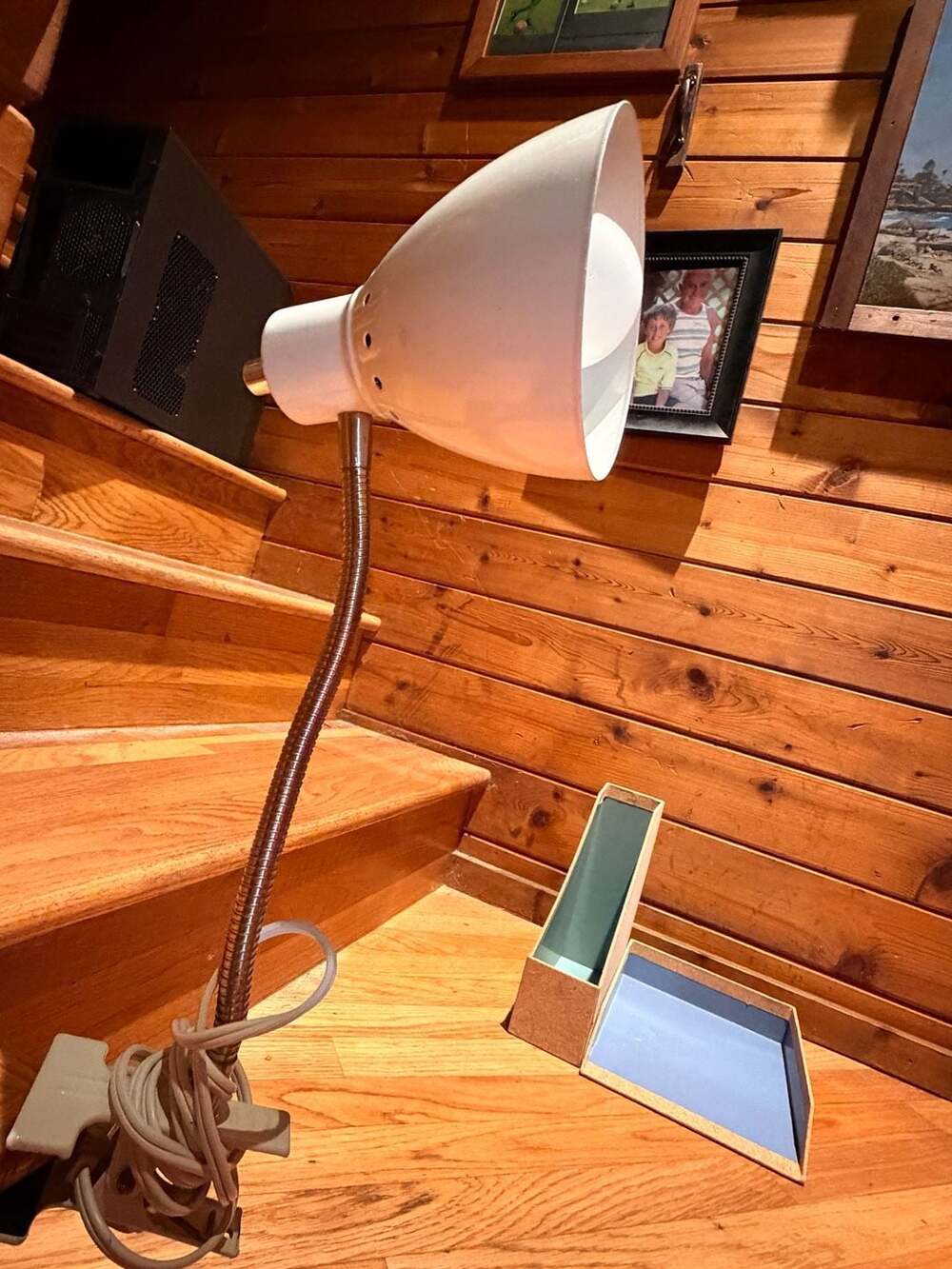 Vintage Underwriter White Metal Adjustable Gooseneck Clamp Desk Lamp